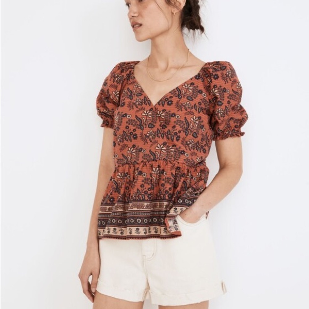 Madewell Puff-Sleeve Peplum Top in Cavoli Floral